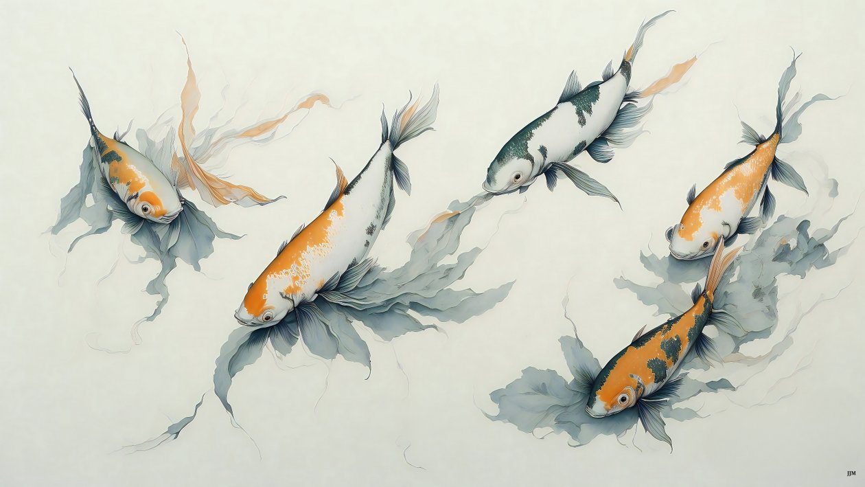 inkt schilderij: Koi-karper 01 door Josef Johann Michel