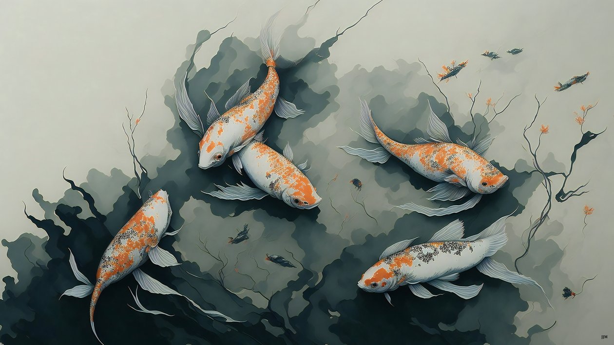 inkt schilderij: Koi-karper 03 door Josef Johann Michel