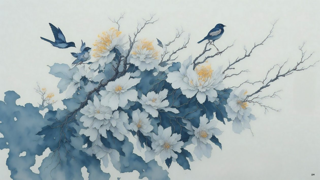 Chrysant bloem in blauw _02 door Josef Johann Michel