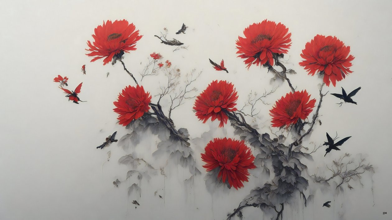 Chrysant bloem in rood _01 door Josef Johann Michel