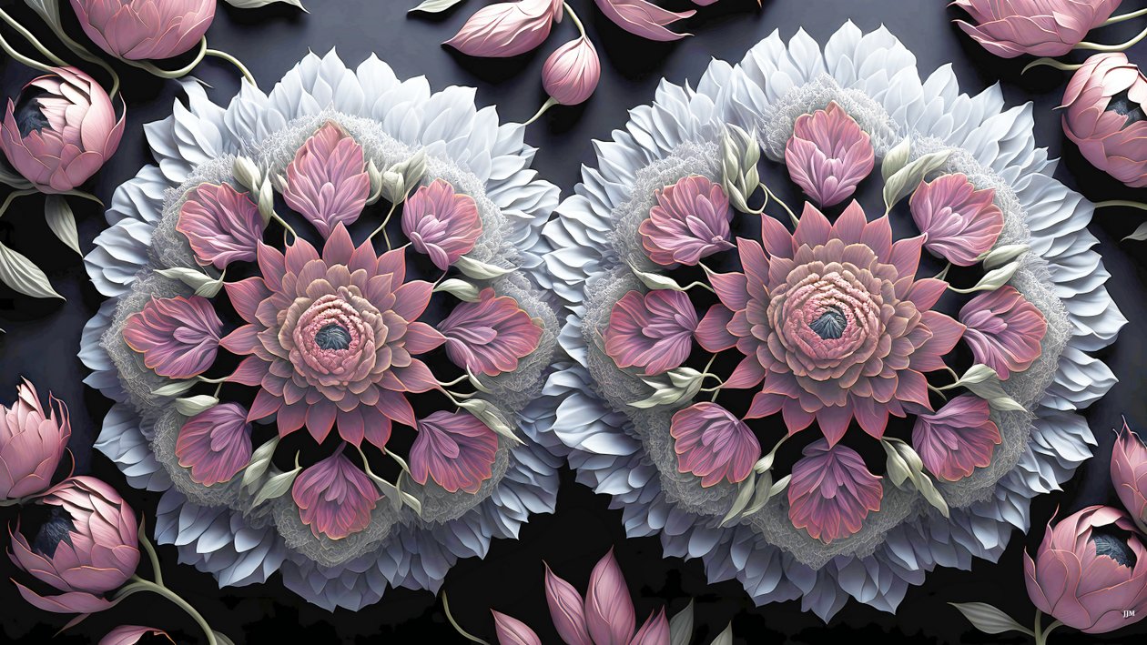 mandala: Pioenrozen-bloem elementen_01 door Josef Johann Michel