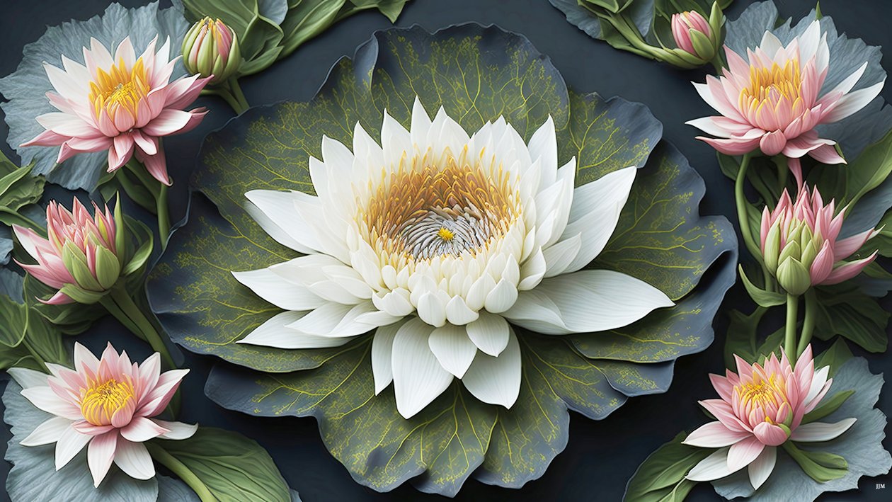 mandala: Waterlelies elementen_03 door Josef Johann Michel
