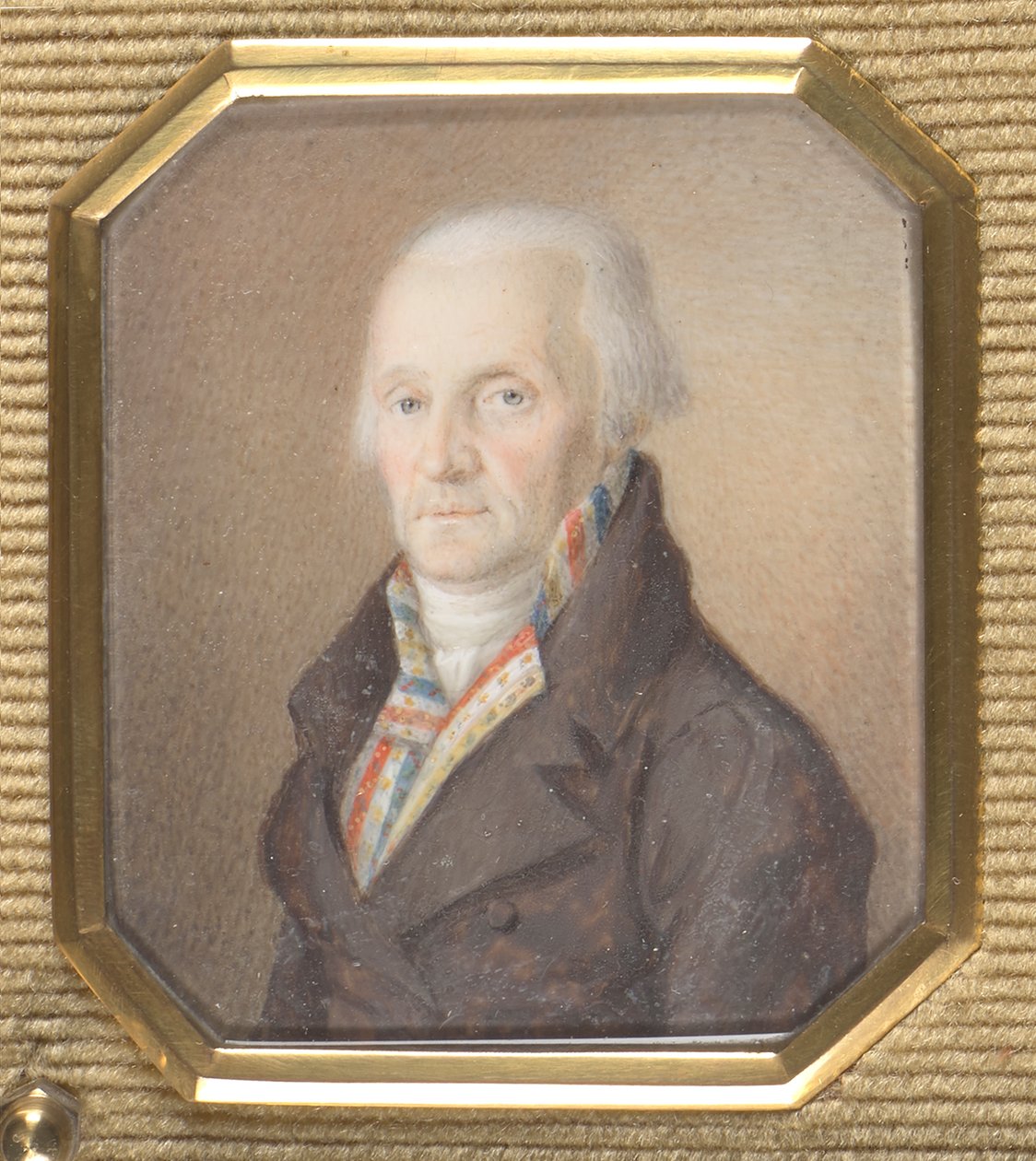 Oudere heer met blauw-wit-rood vest door Josef Lanzedelli d. Ä.