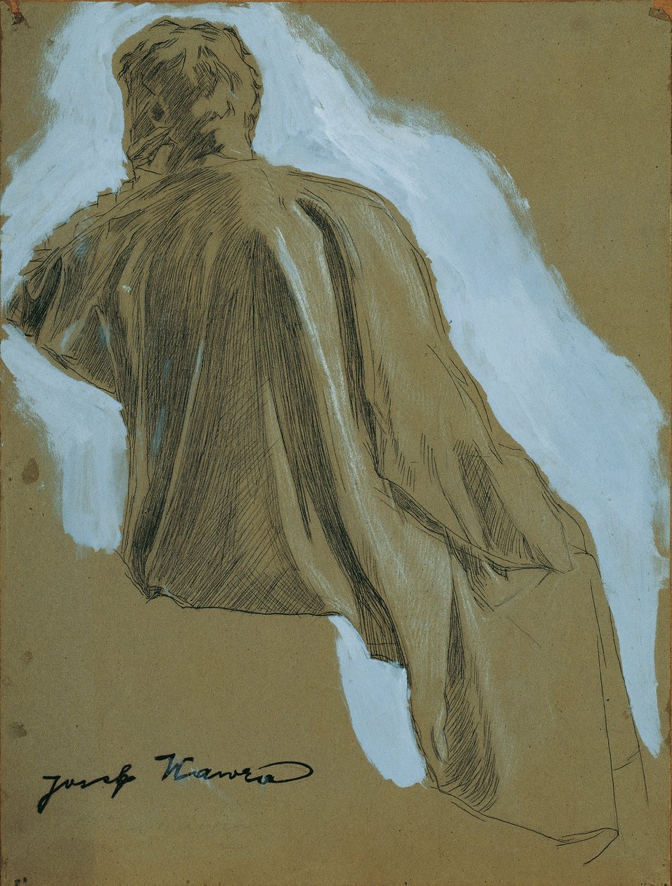 Zittende man (draperiestudie) door Josef Wawra