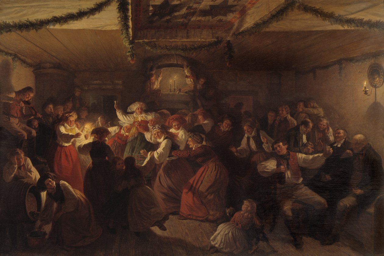 Een bruiloftsfeest uit Vingåker, 1857 door Josef Wilhelm Wallander