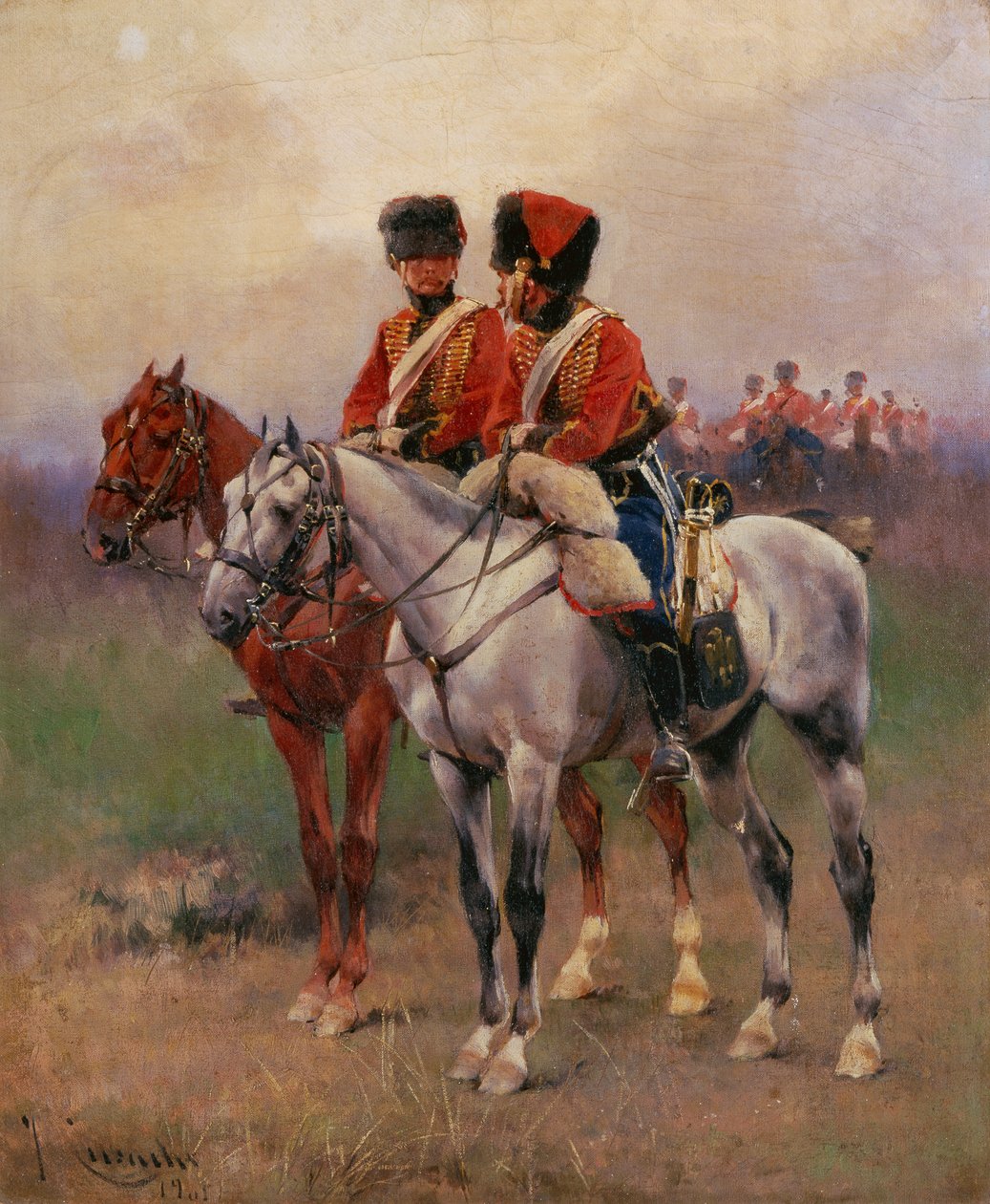 Soldaten te Paard door Josep Cusachs y Cusachs