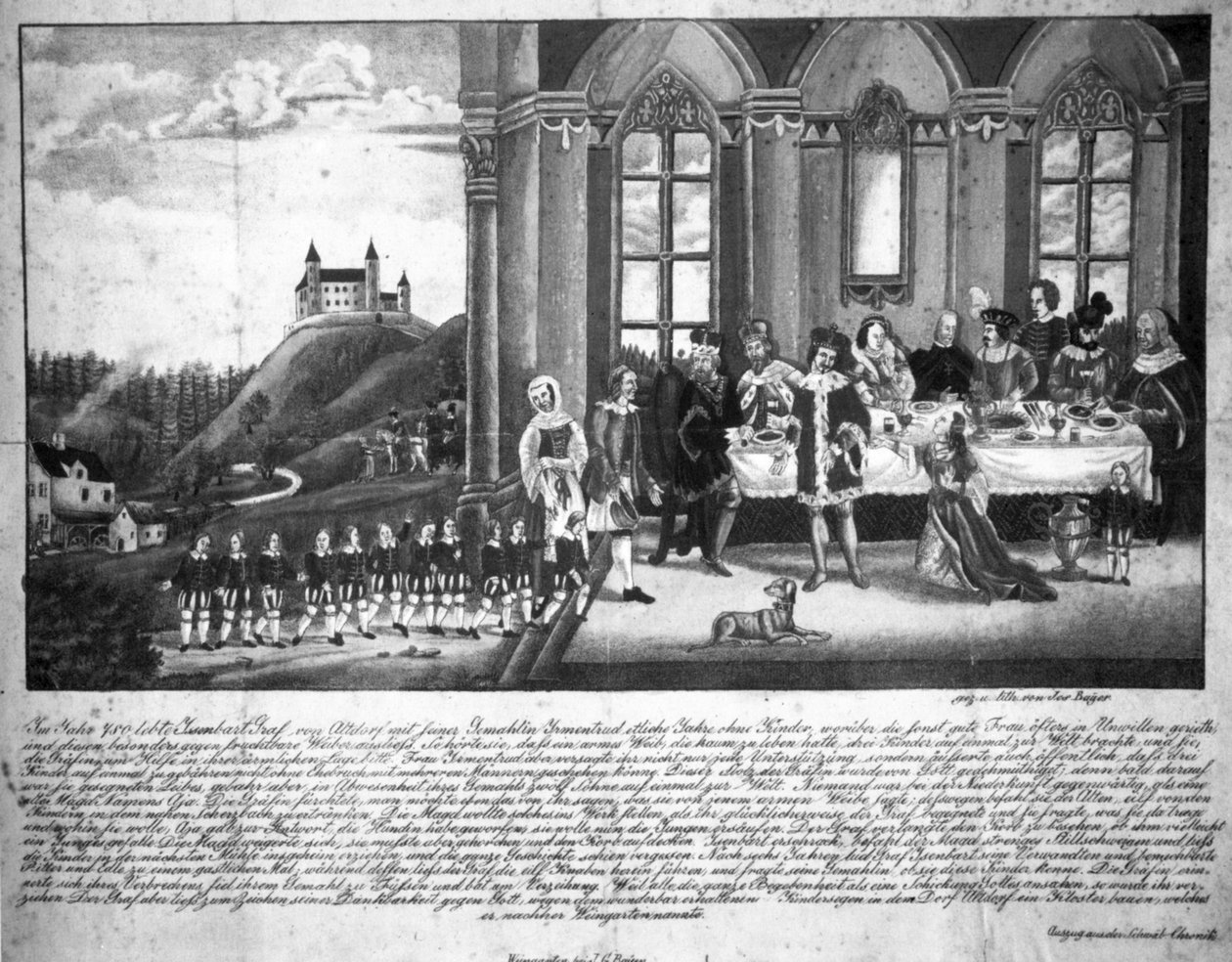 Welfensage kopergravure door Joseph Bayer