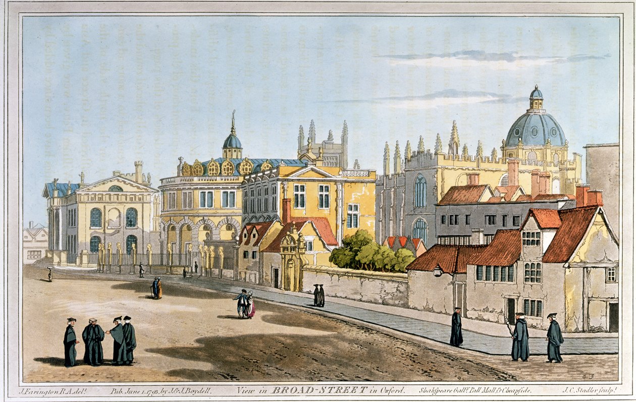 Broad Street, Oxford, gravure, 1793 door Joseph Farington