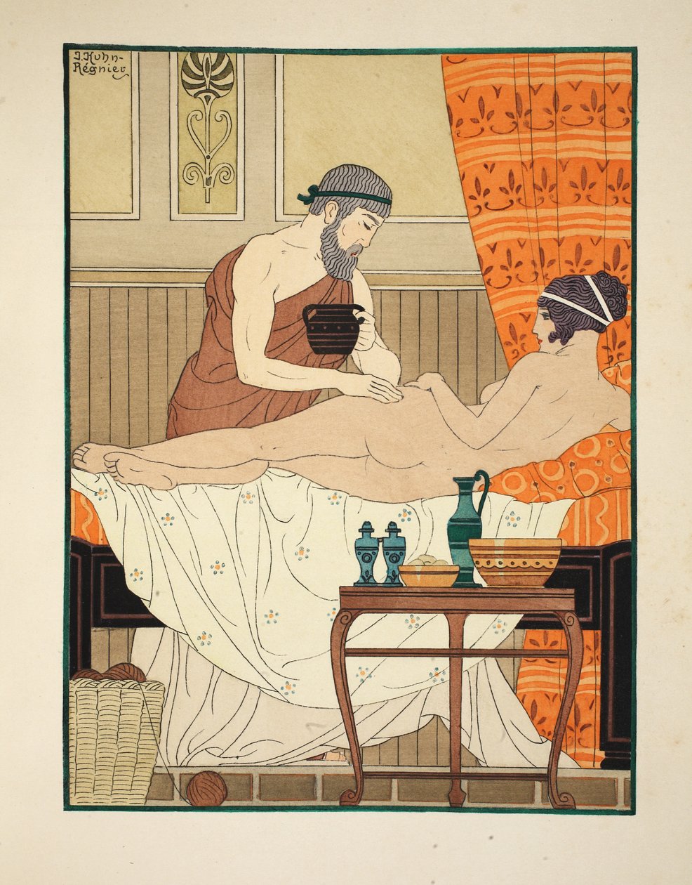 Toepassing van witte Egyptische parfum op de heup, illustratie uit 