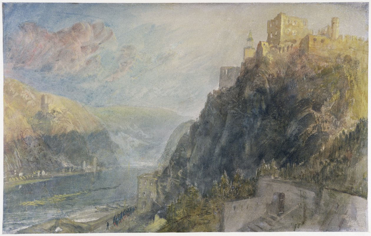 Rheinfels kijkend naar Katz en Gourhausen door Joseph Mallord William Turner