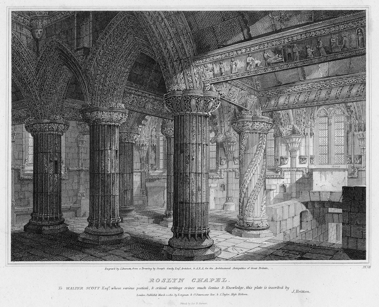 Roslyn Chapel, gegraveerd door J. Burnett, 1810 door Joseph Michael Gandy