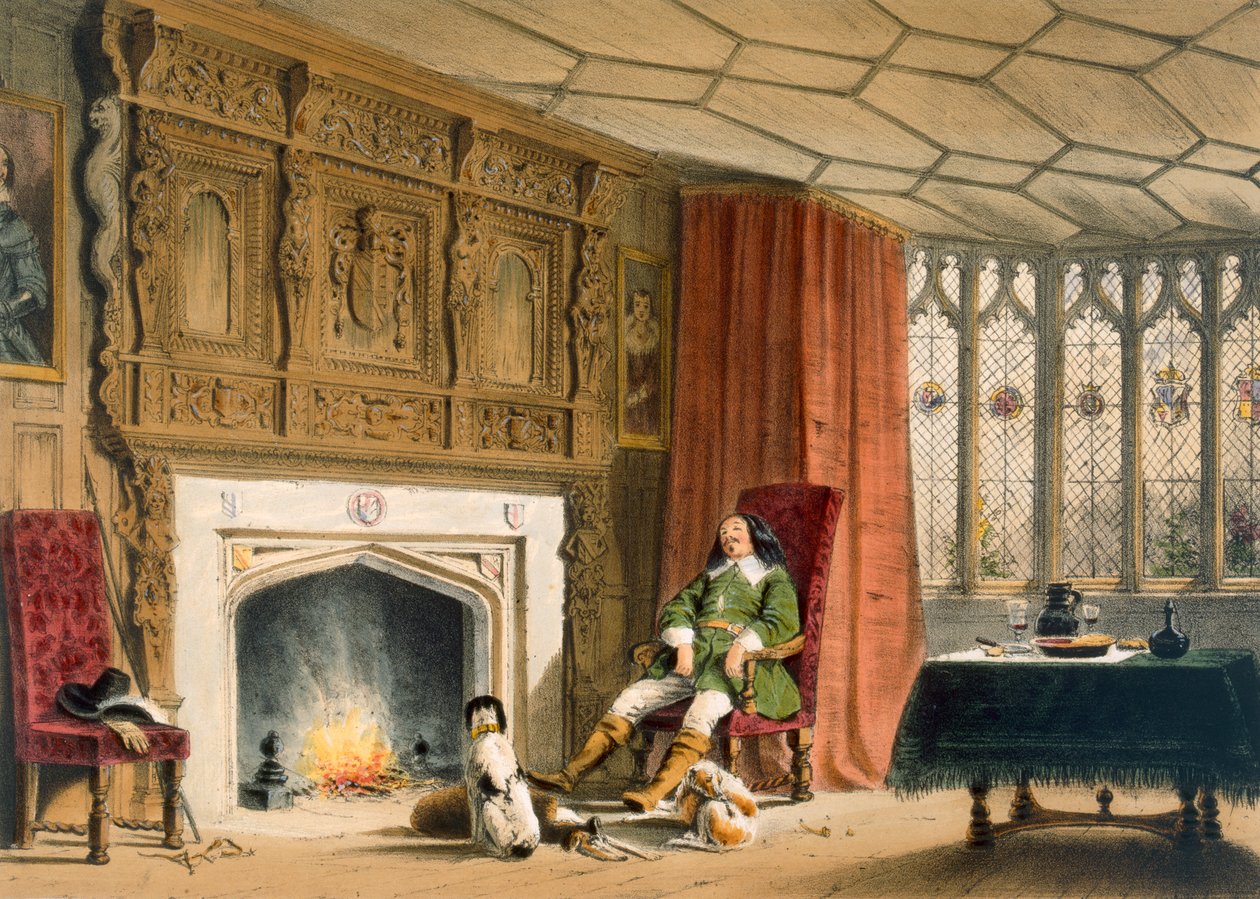 Squire met zijn honden bij de haard, Southam Delabere, Gloucestershire, uit 