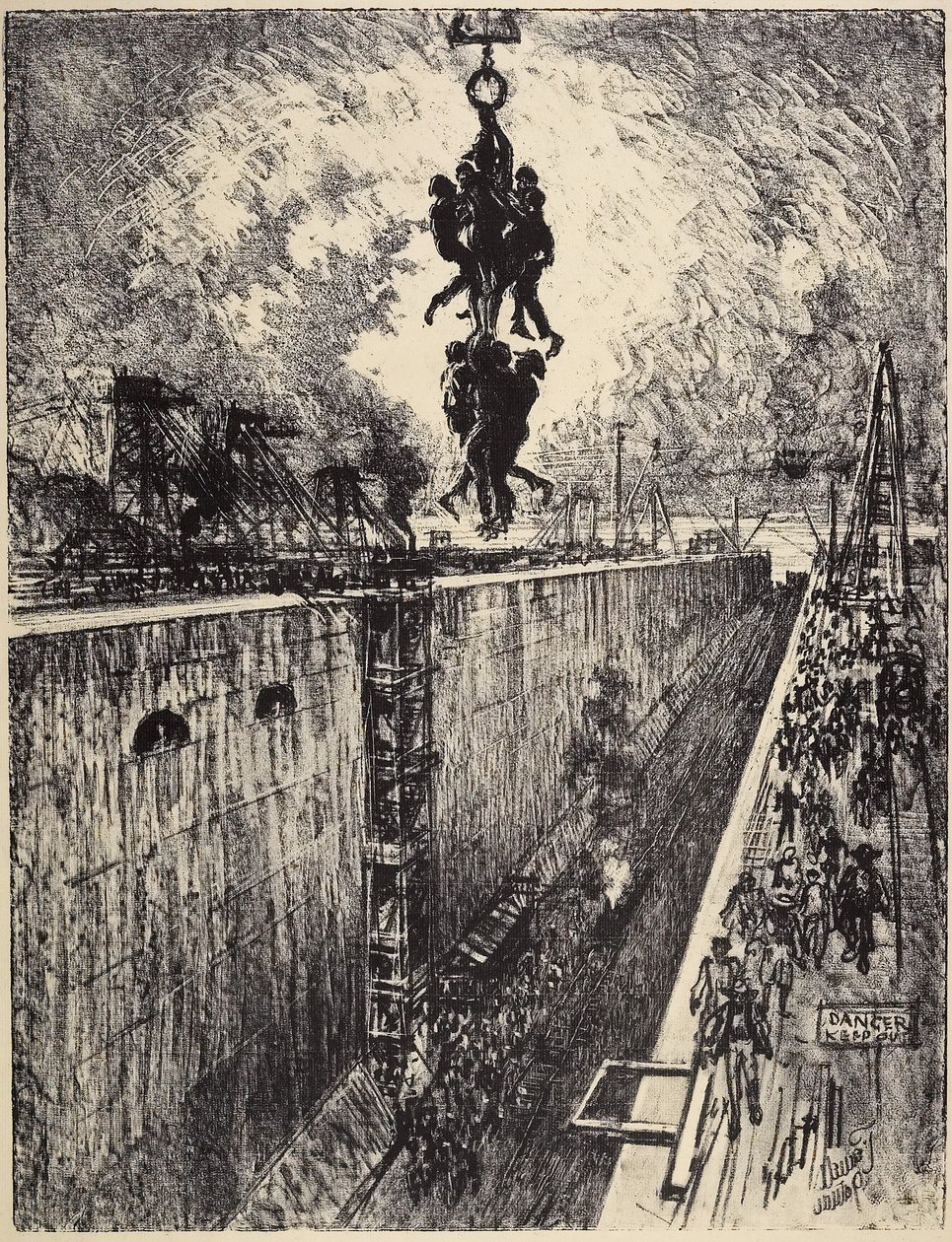 Het einde van de dag, Gatun Lock, 1912 door Joseph Pennell