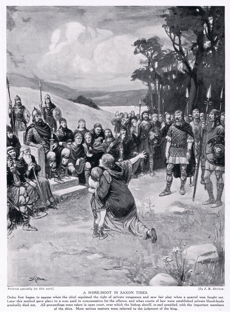 De shire moot in Saksische tijden, jaren 1920 door Joseph Ratcliffe Skelton
