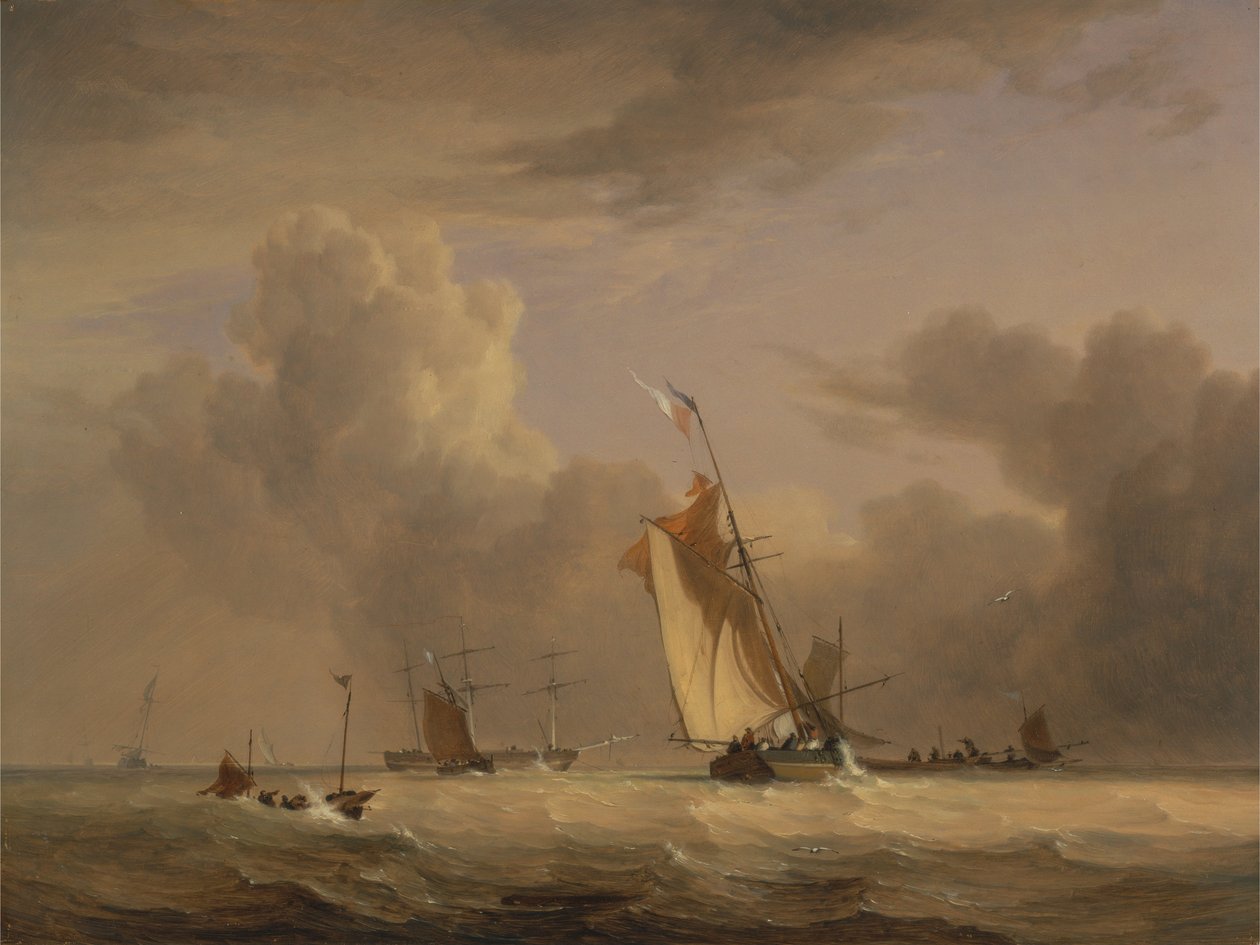 Vissersboot en andere schepen in een sterke bries door Joseph Stannard