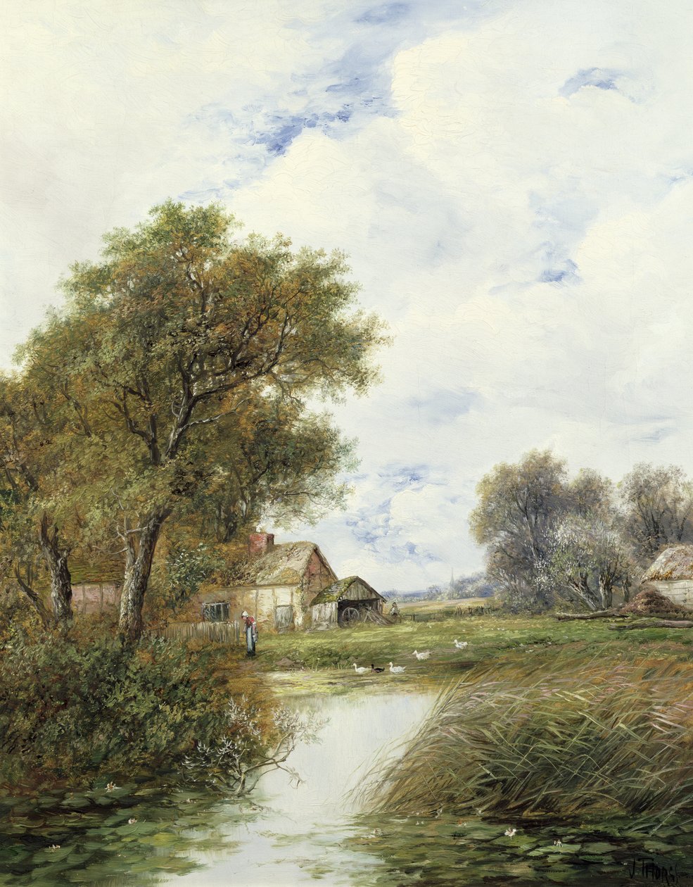 Vijver met Eenden en Boerderij op de Achtergrond door Joseph Thors