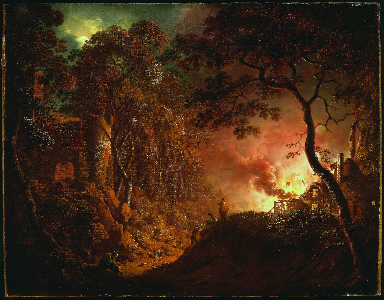 Brandend Huisje, c.1786-87 door Joseph Wright of Derby