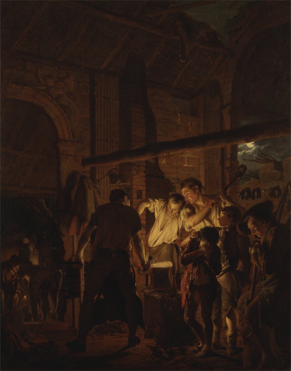 De smidse door Joseph Wright of Derby