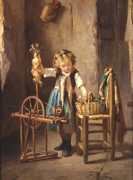 Bij het spinnewiel door Joseph Athanase Aufray