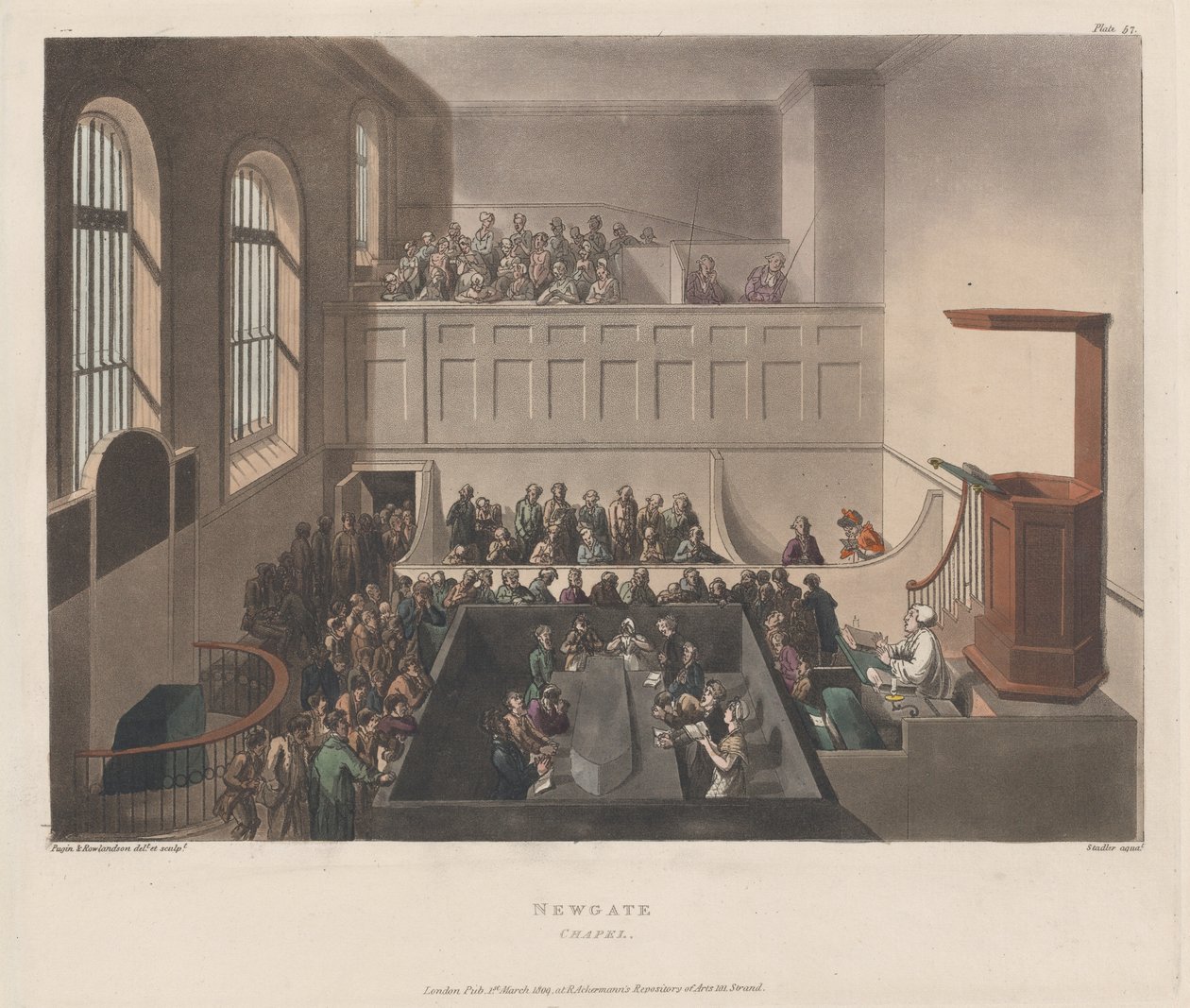 Newgate Kapel, 1809 door Joseph Constantine Stadler