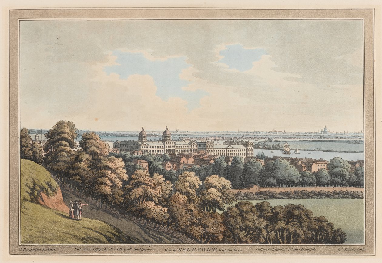 Uitzicht op Greenwich en de rivier op door Joseph Farington