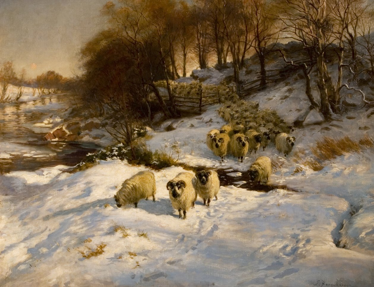 Schapen in de sneeuw, 1935 door Joseph Farquharson