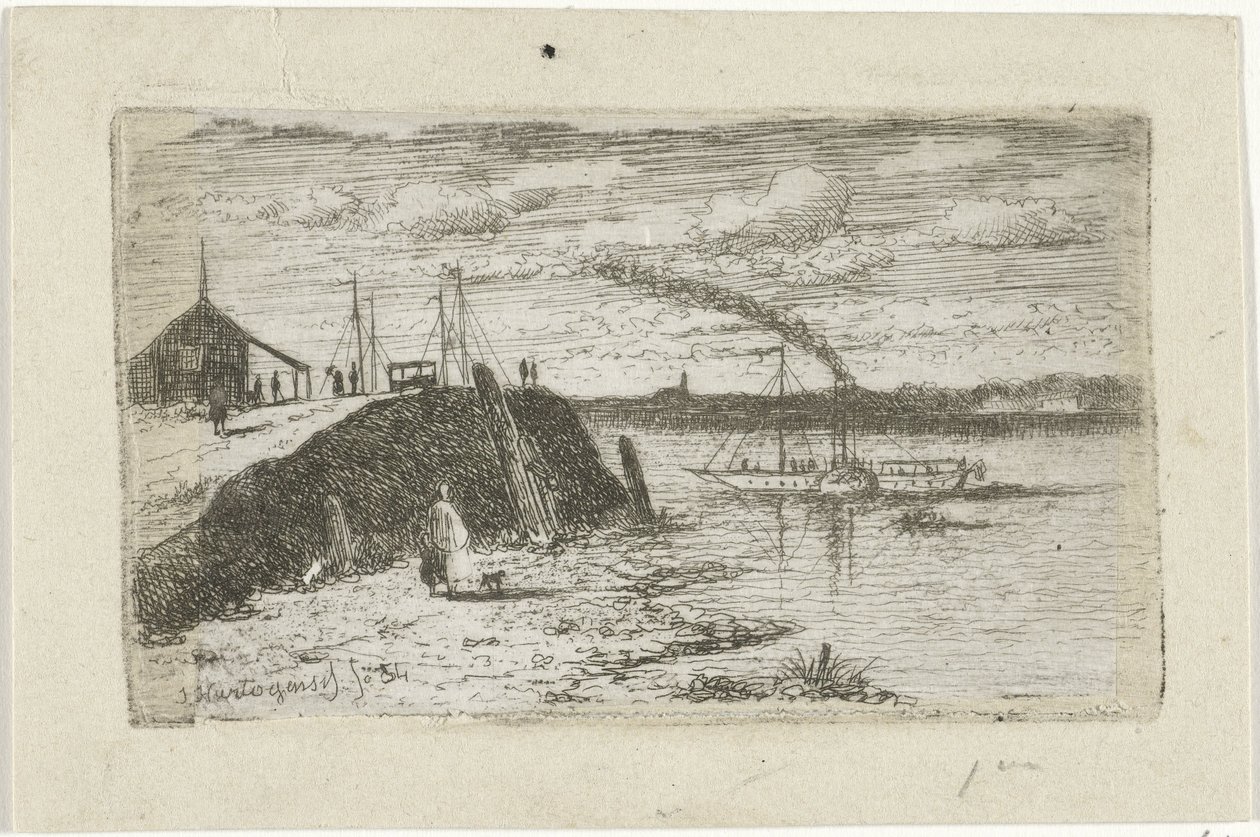 Riviergezicht met een stoomboot door Joseph Hartogensis