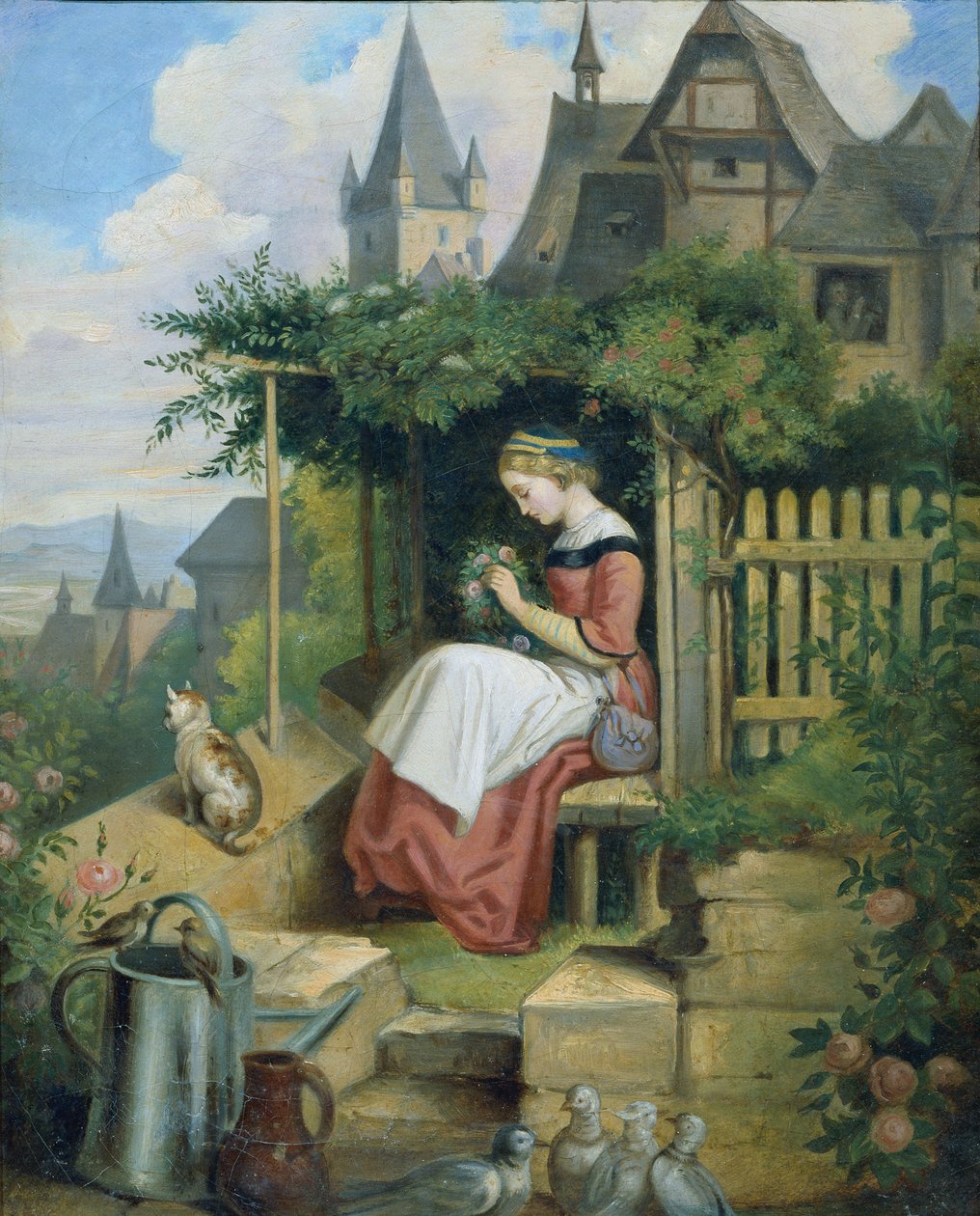 Meisje in de huis tuin door Joseph Hasslwander