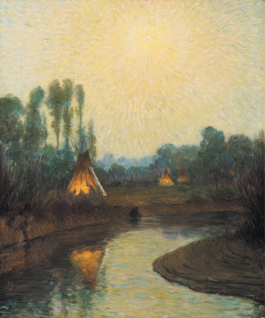 Vroeg maanlicht, Crow Reservaat door Joseph Henry Sharp