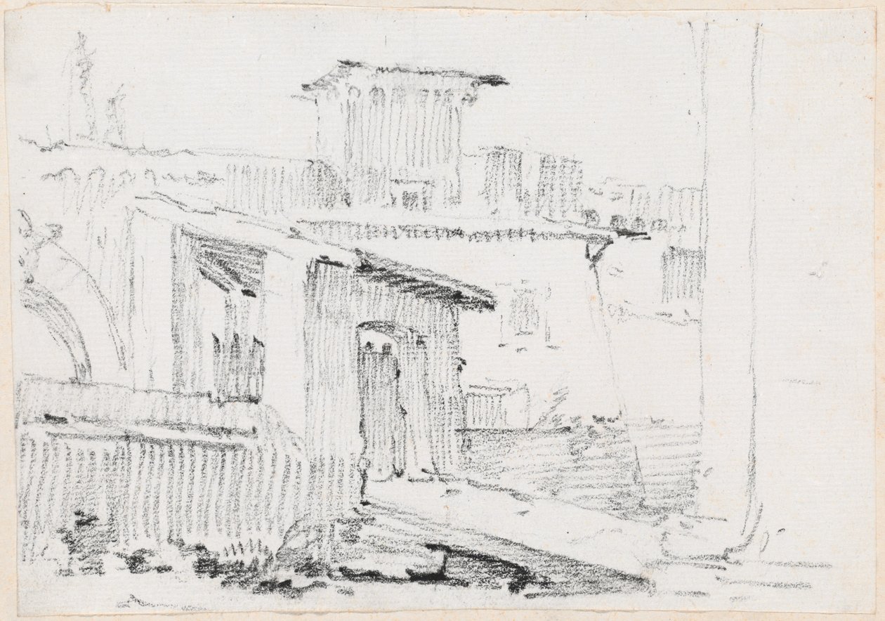 Romeinse gebouwen met een open schuur door Joseph Marie Vien