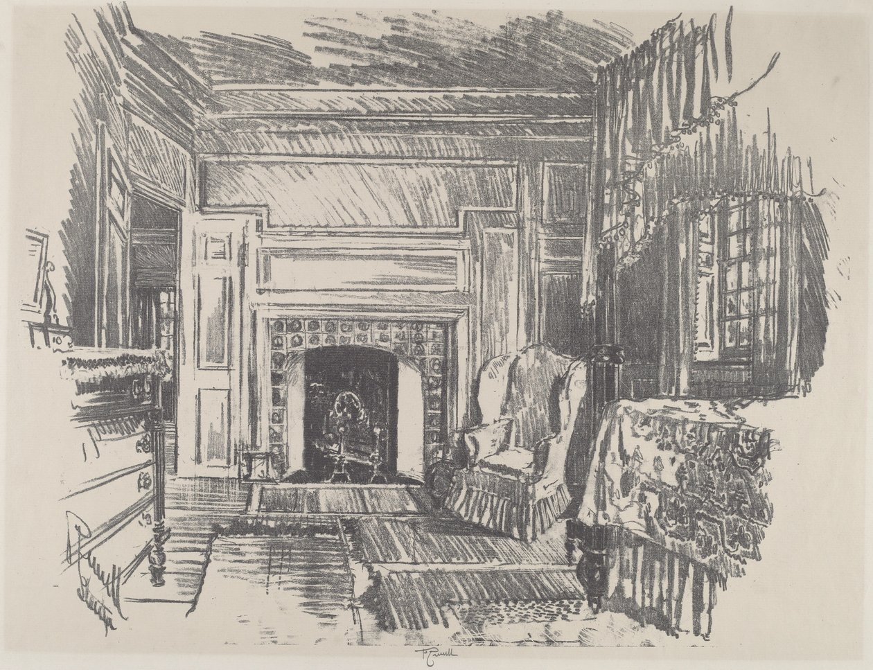 Slaapkamer, Stenton, 1912 door Joseph Pennell