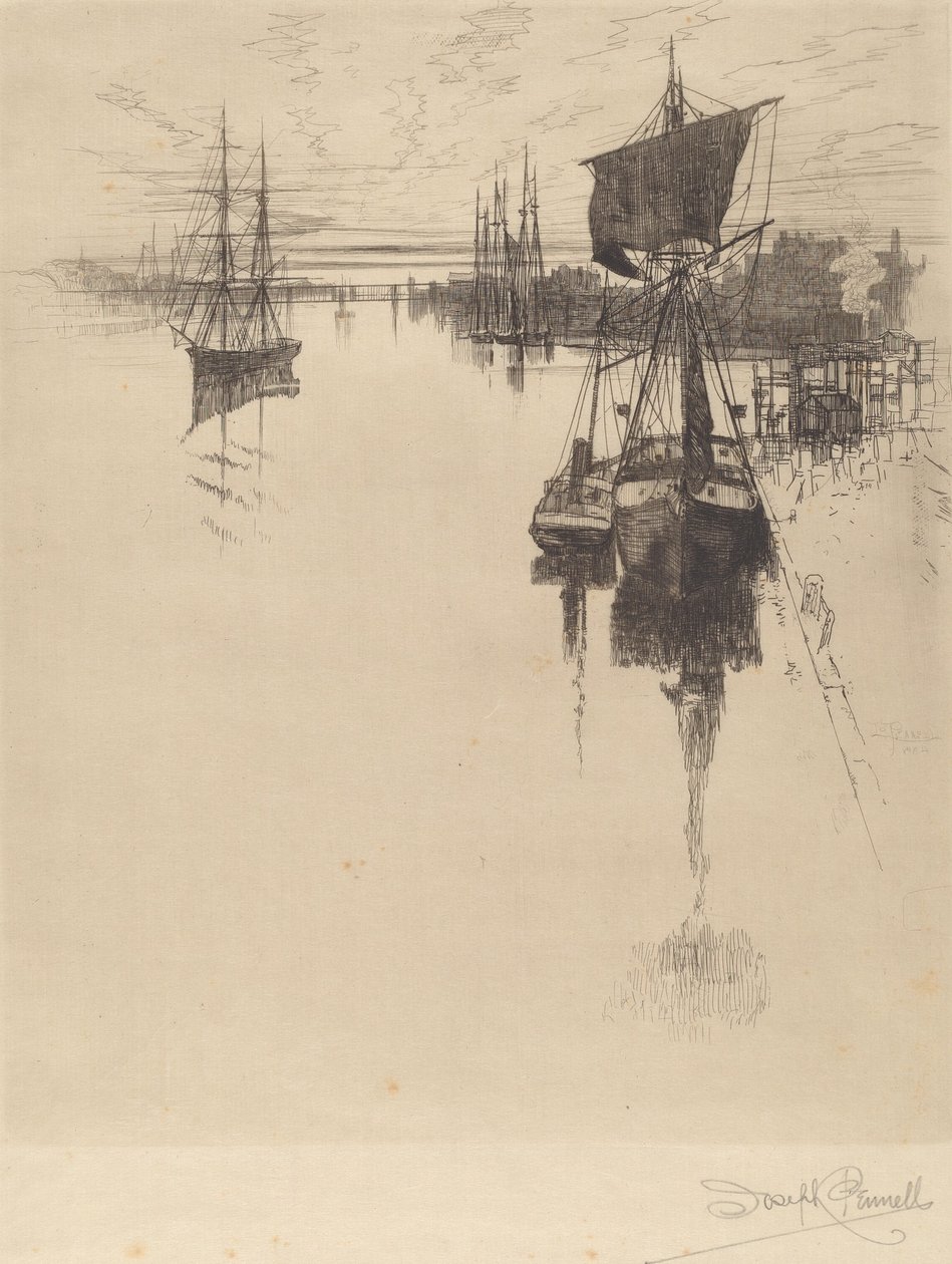 Onder Chestnut St. Bridge, Philadelphia, 1884 door Joseph Pennell