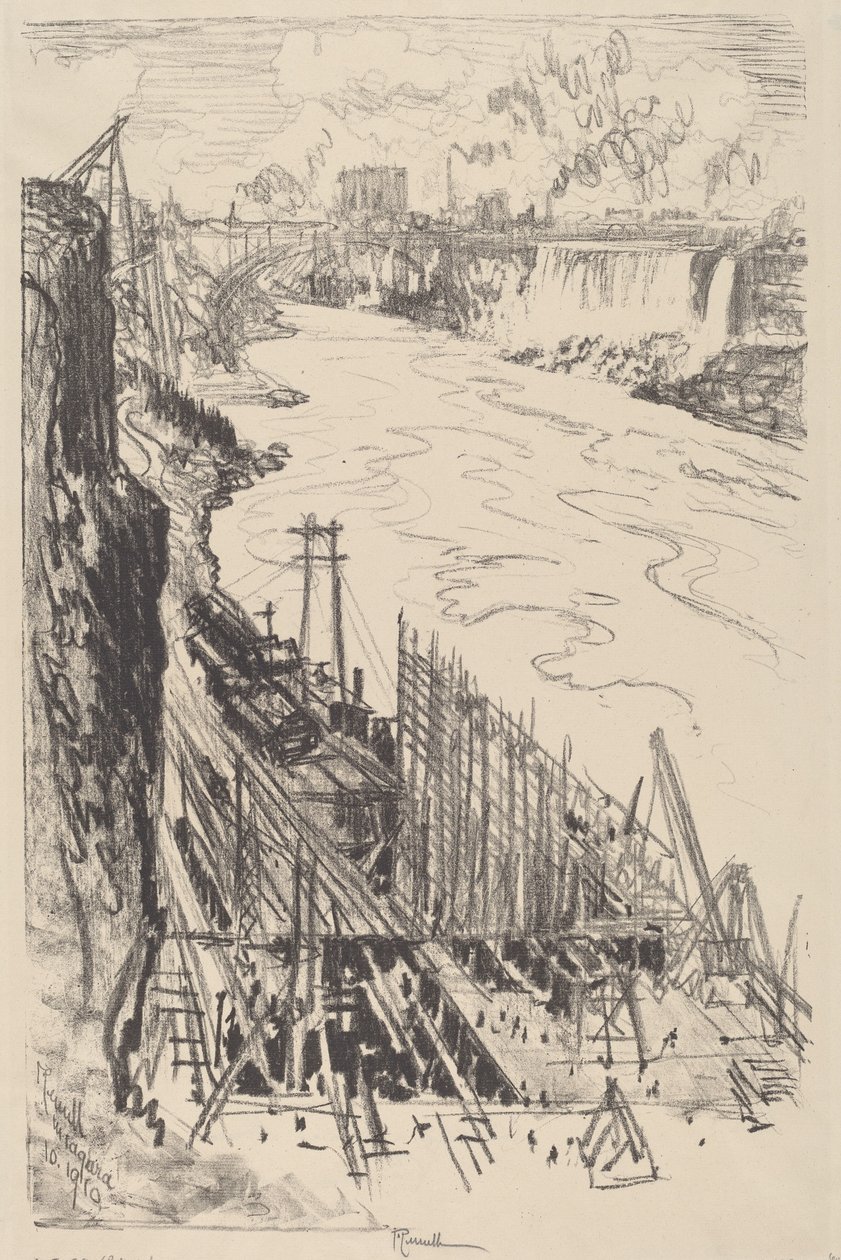 Bouw van een krachtcentrale, 1910 door Joseph Pennell