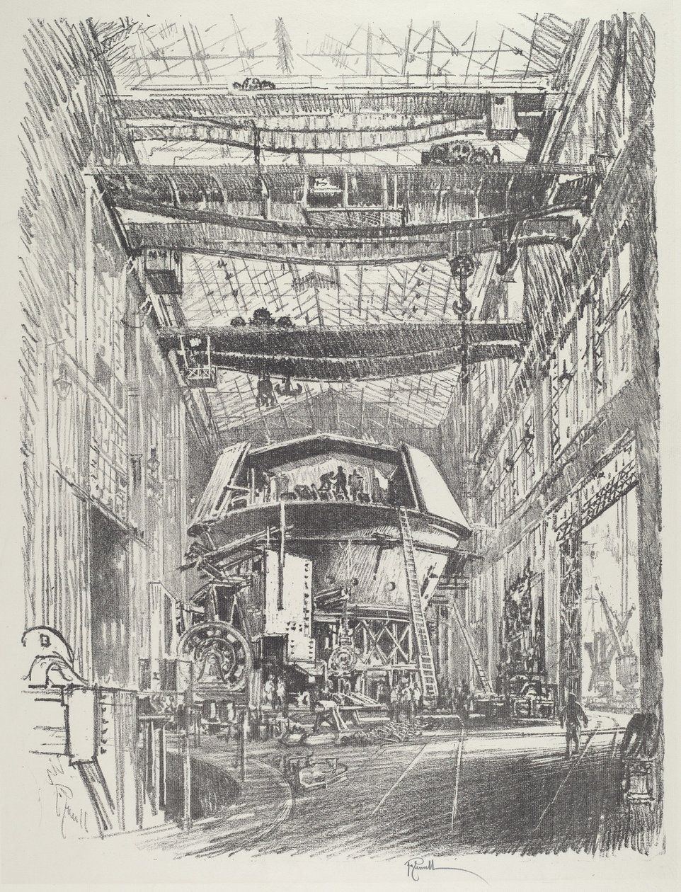 Het bouwen van de grote toren, 1916 door Joseph Pennell