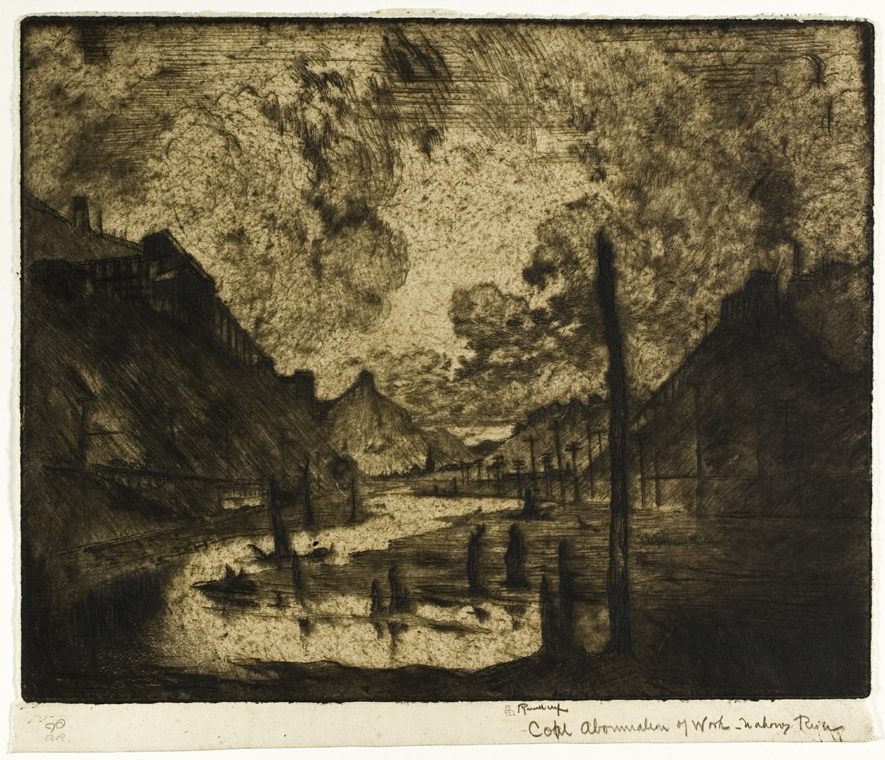 Kolenmijnbouw, Mahanoy-rivier door Joseph Pennell