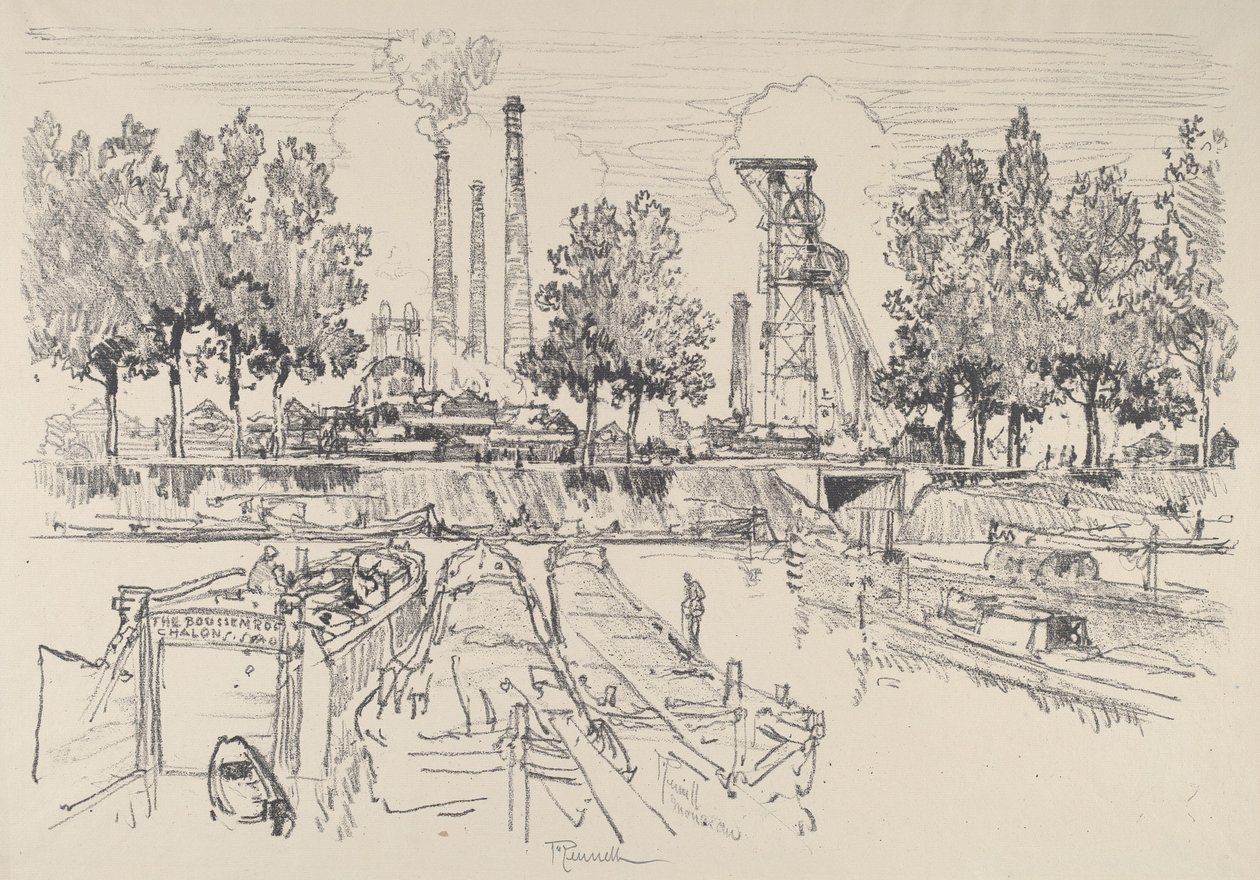 Kolenmijnen, Monceau, Frankrijk door Joseph Pennell