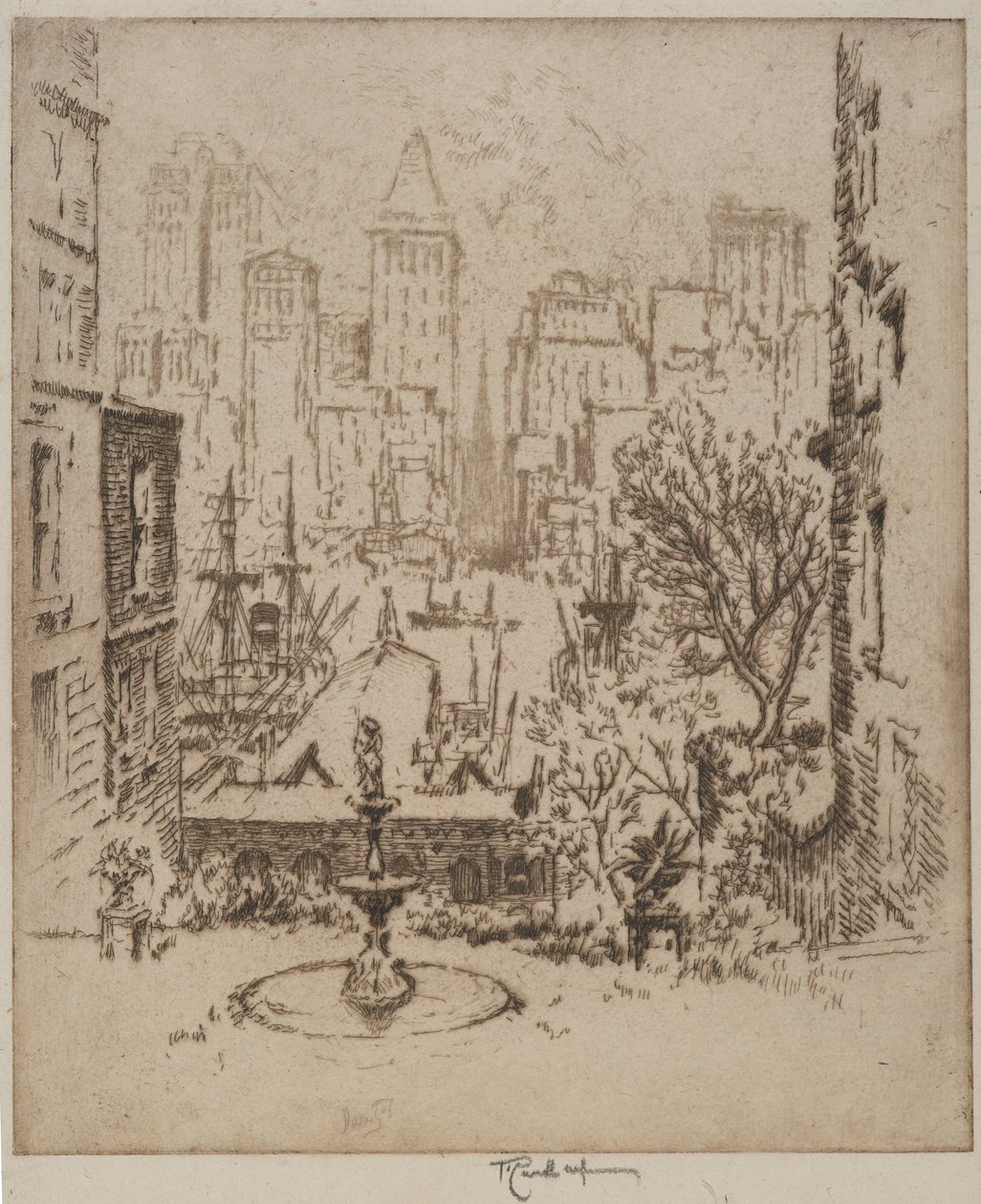 Van Clark Street naar Wall Street, 1924 door Joseph Pennell