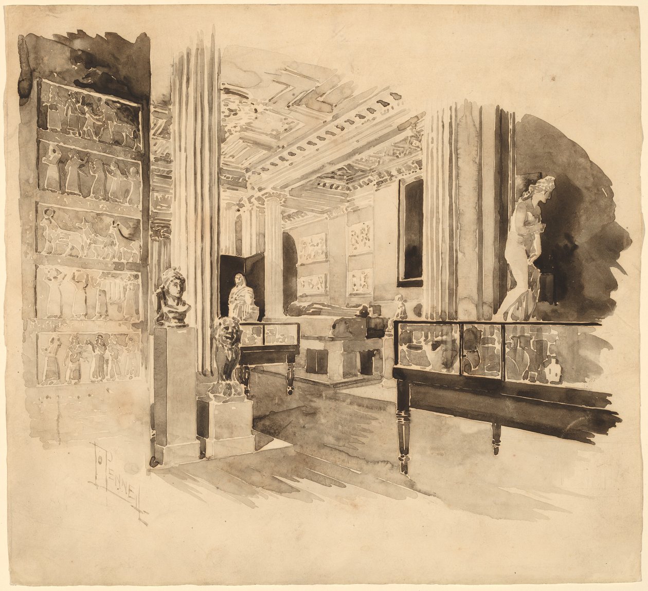 Interieur, Fitzwilliam Museum door Joseph Pennell