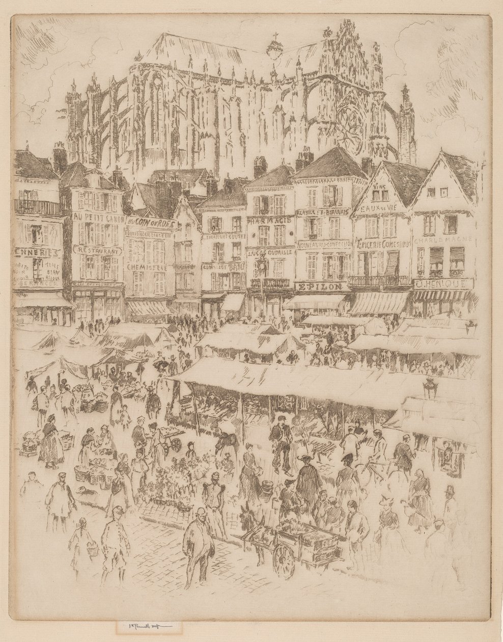 Het Plein, Beauvais door Joseph Pennell