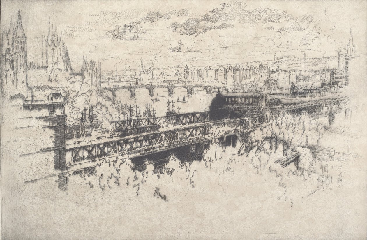 Londen over Charing Cross Bridge door Joseph Pennell