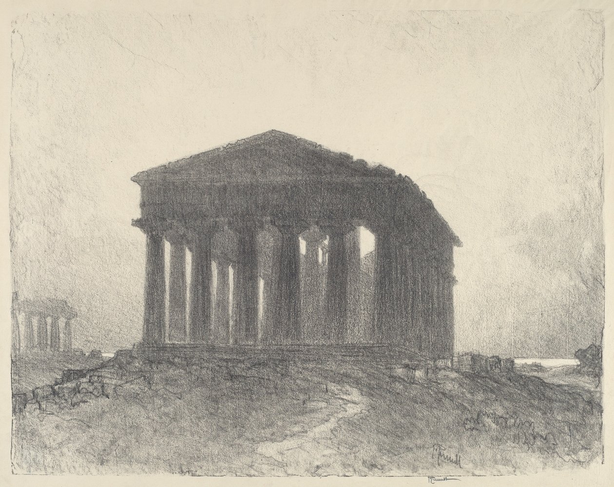 Paestum, avond, 1913 door Joseph Pennell