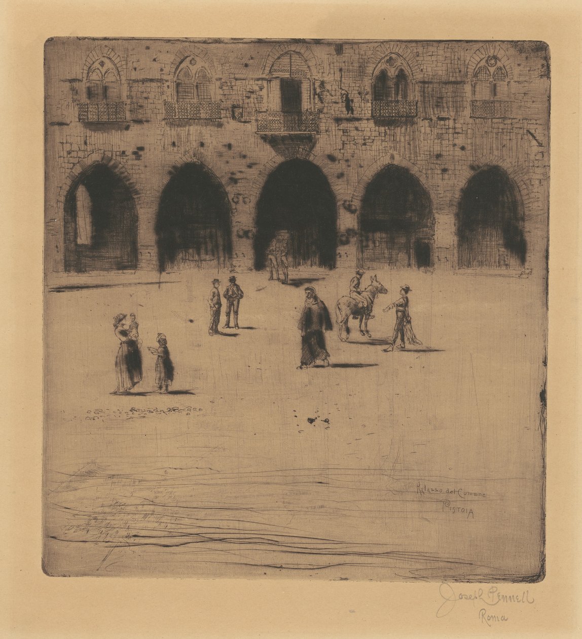Plazza del Comune, Pistoia door Joseph Pennell