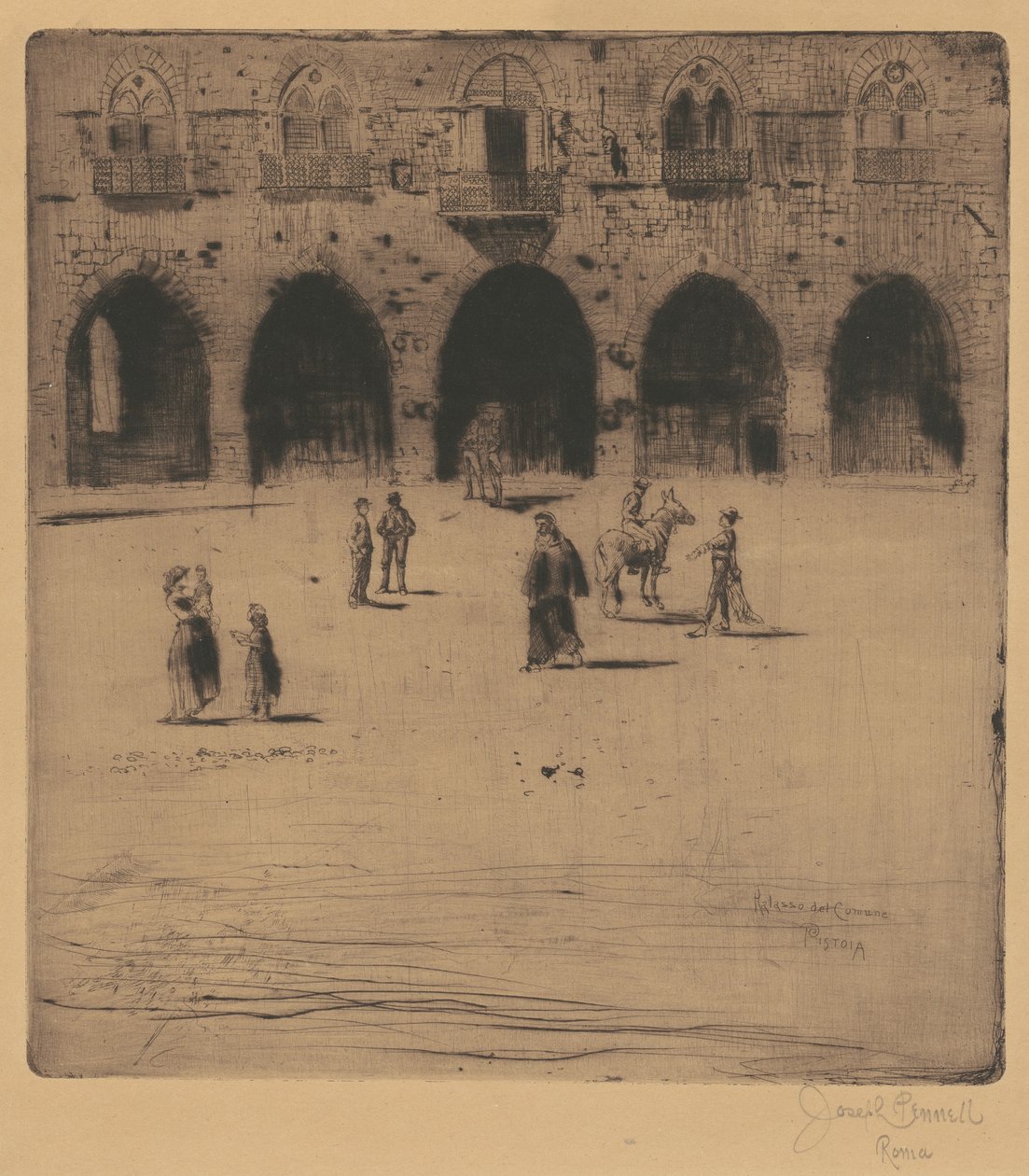 Plazza del Comune, Pistoia door Joseph Pennell