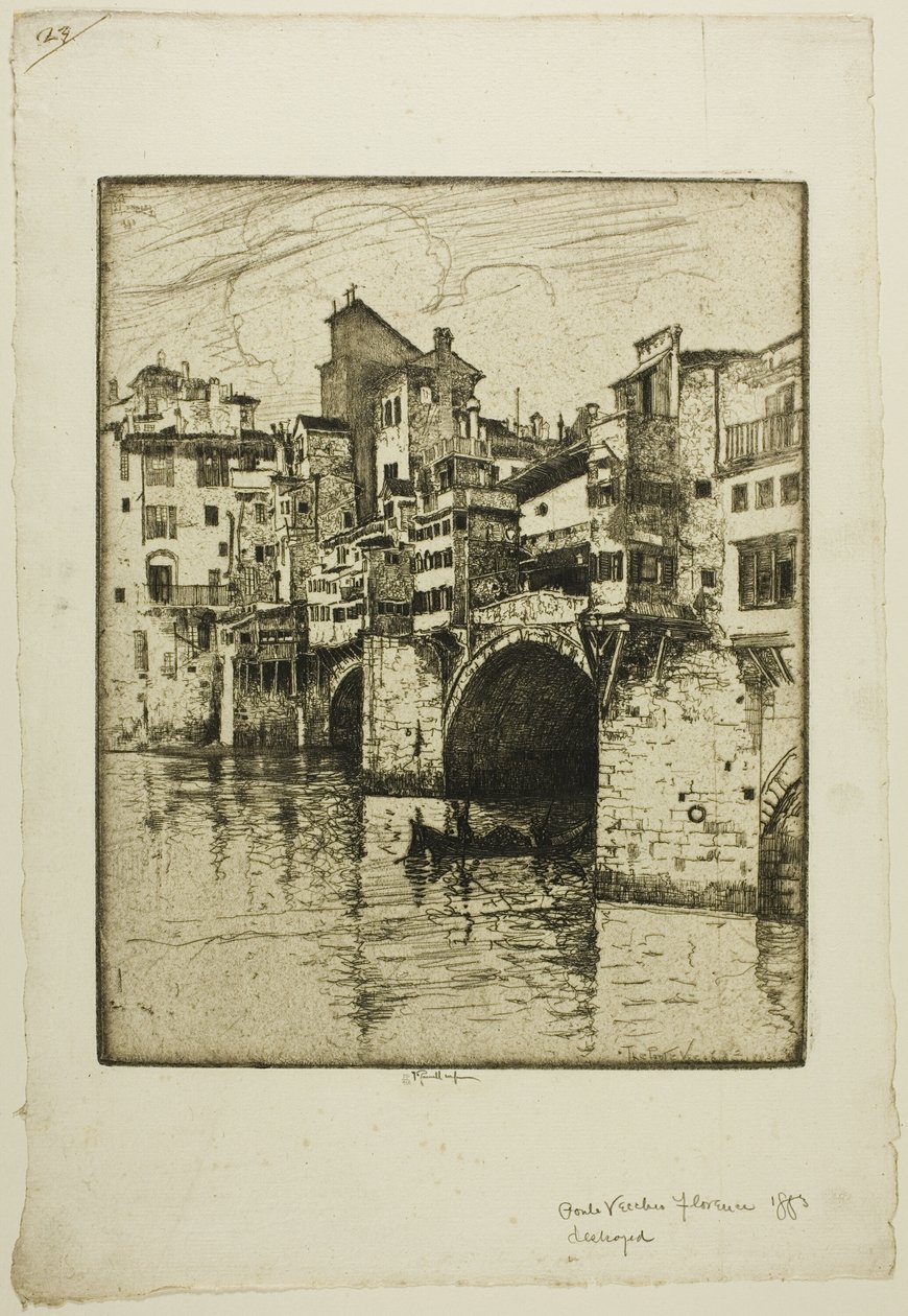 Ponte Vecchio, Florence door Joseph Pennell