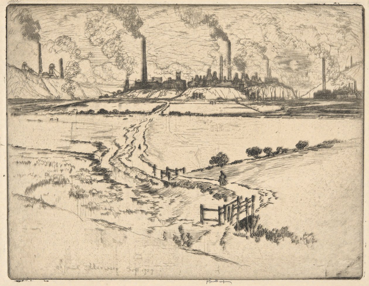 Potlands, Longport, Sept. 1909 door Joseph Pennell