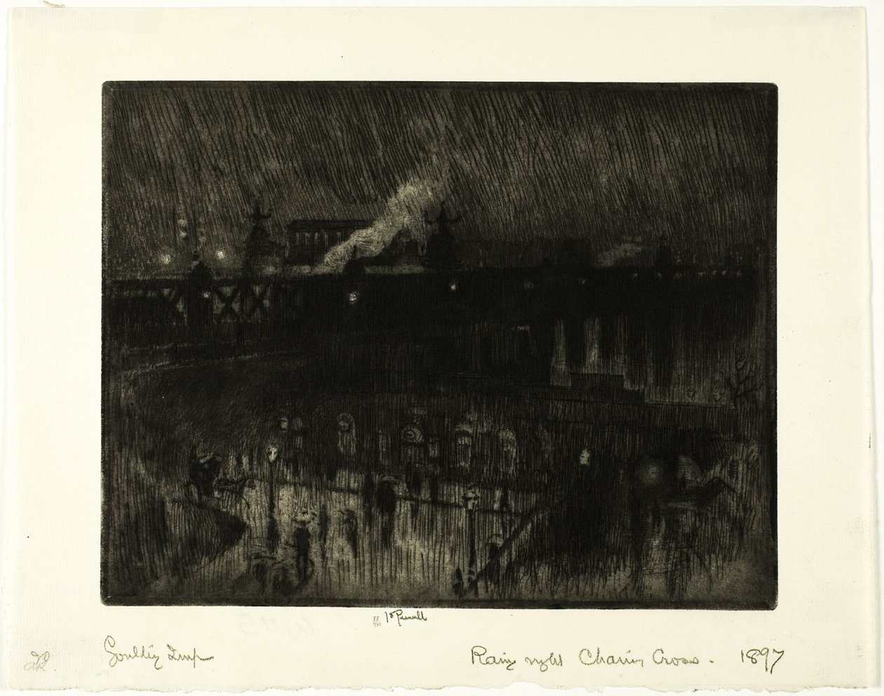 Regenachtige nacht, Charing Cross Station door Joseph Pennell