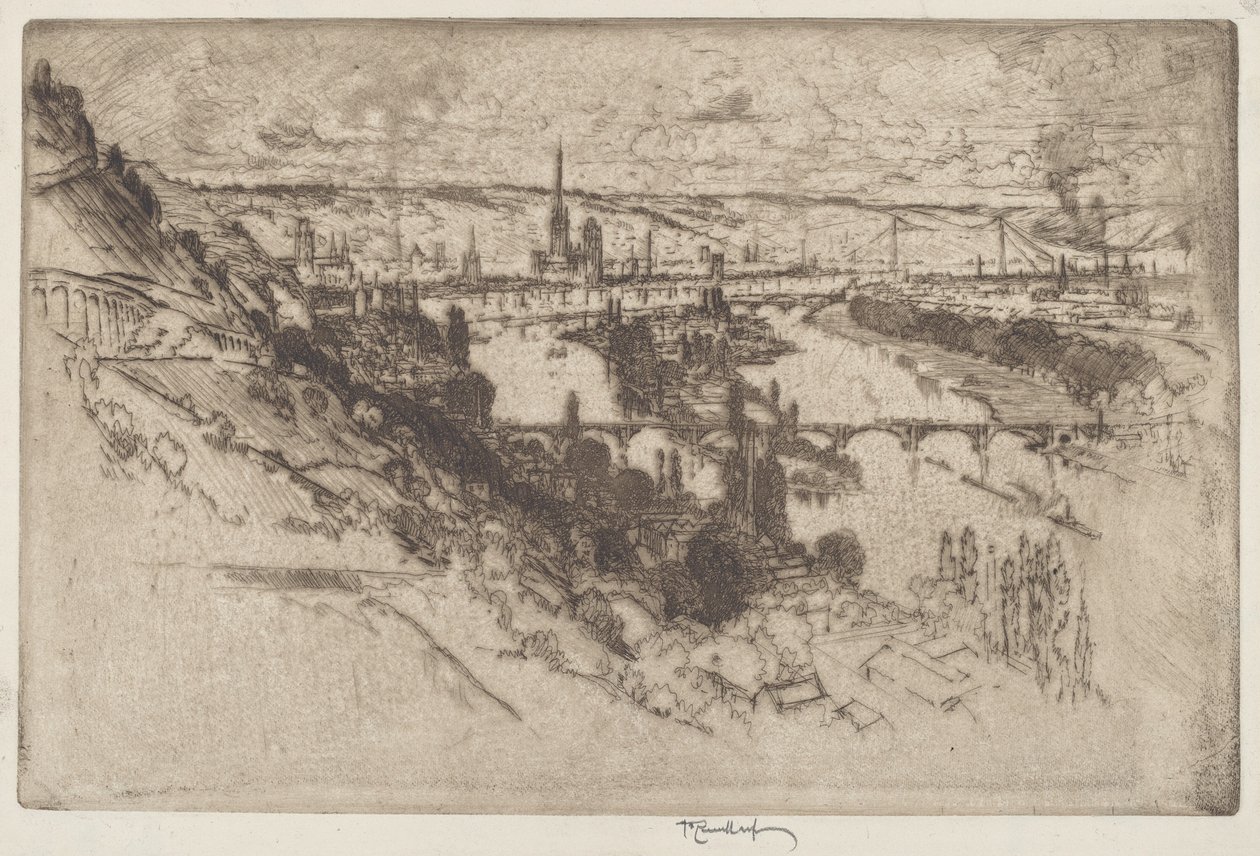 Rouen, vanaf Bon Secours door Joseph Pennell