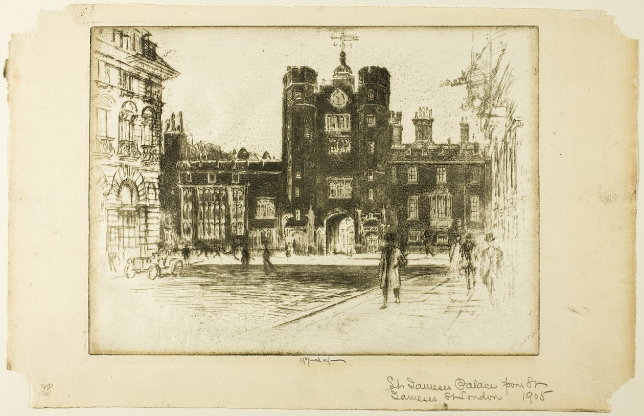 Sint-Jacobspaleis, vanaf Sint-Jacobsstraat door Joseph Pennell