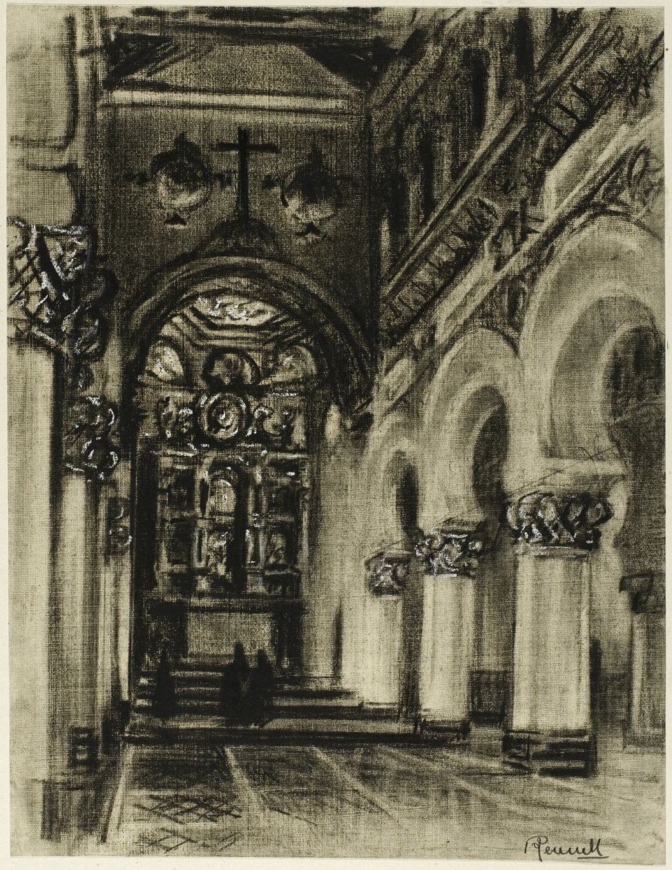 Santa Maria La Blanca, Toledo door Joseph Pennell