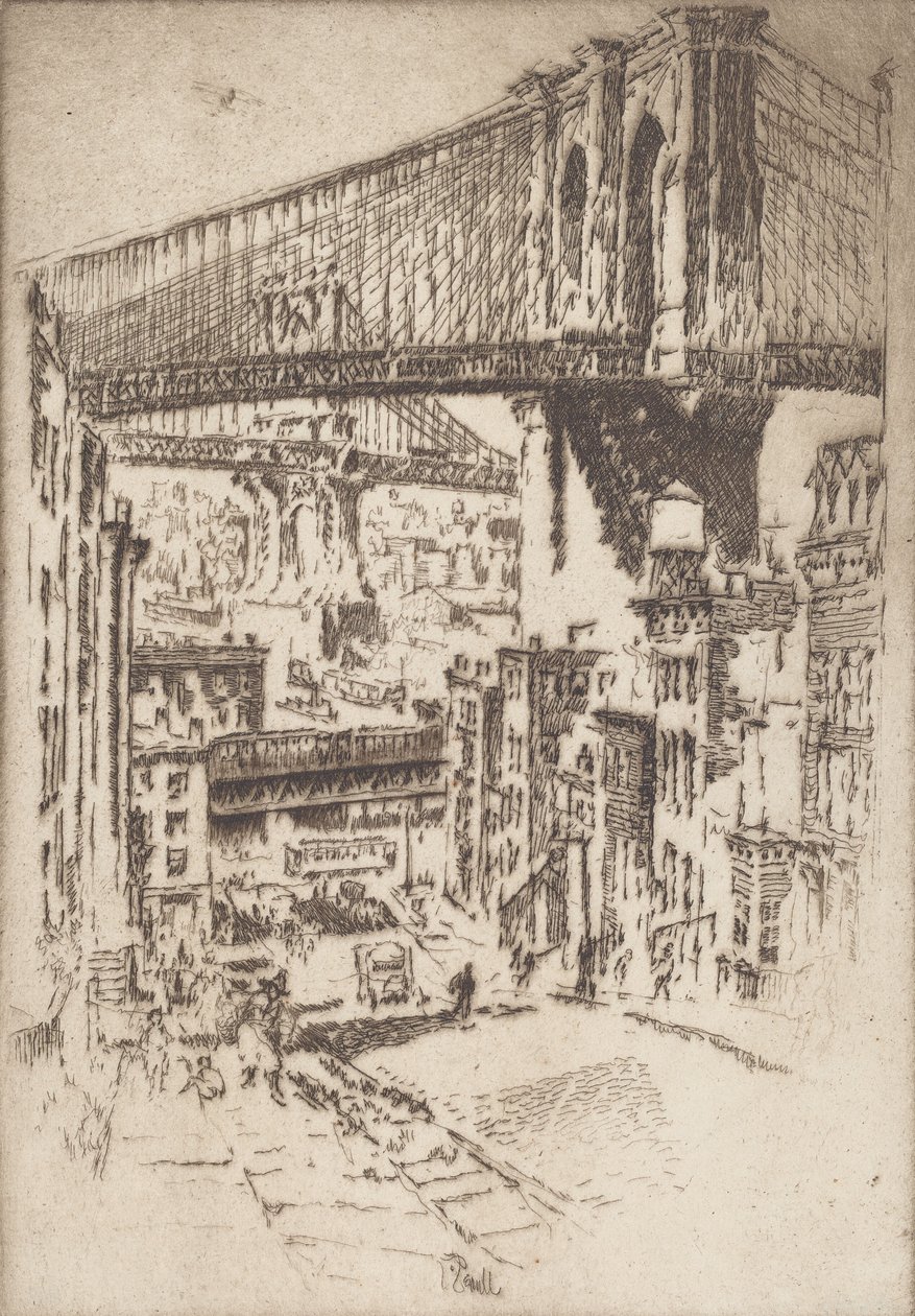 De Bruggen, vanuit Brooklyn, 1921 door Joseph Pennell